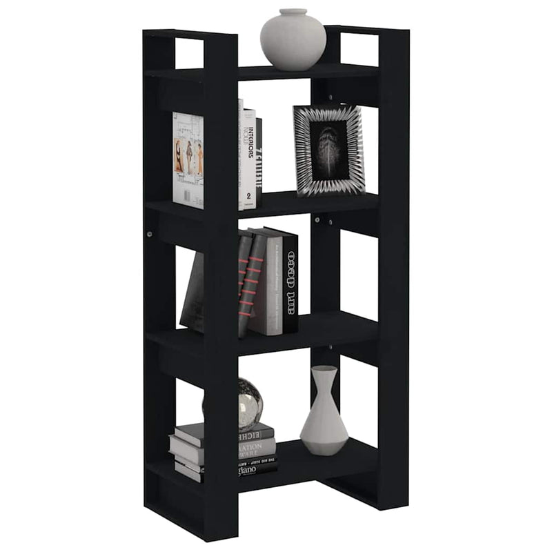Bibliotecă/Separator cameră,negru, 60x35x125 cm, lemn masiv pin