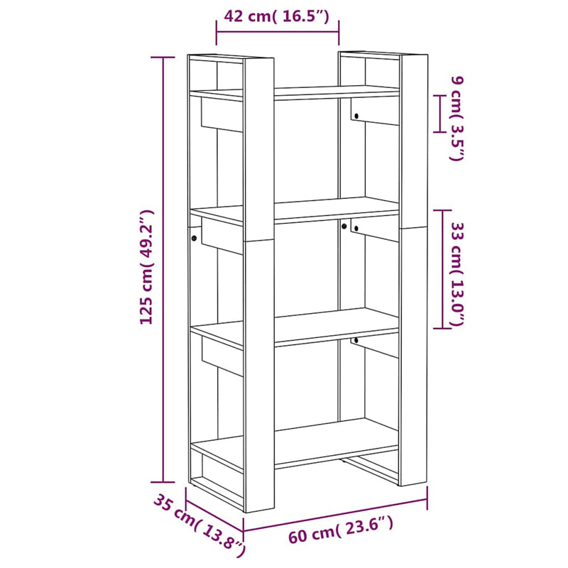 Bibliotecă/Separator cameră,negru, 60x35x125 cm, lemn masiv pin