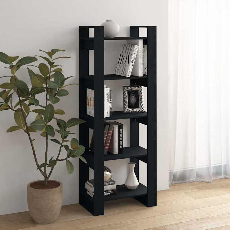 Bibliotecă/Separator cameră, negru, 60x35x160 cm, lemn masiv
