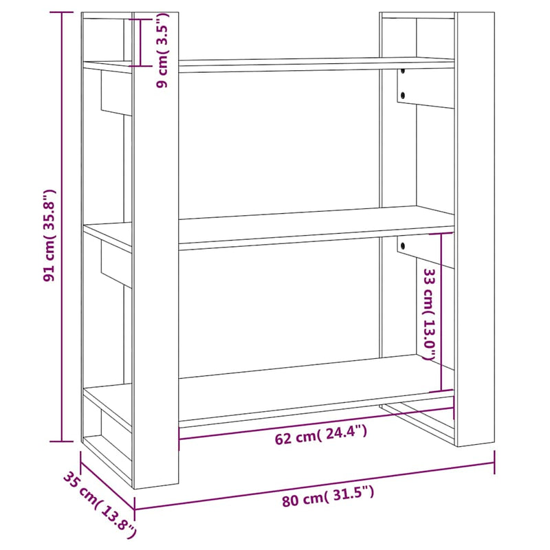 Bibliotecă/Separator de cameră 80x35x91 cm, lemn masiv de pin