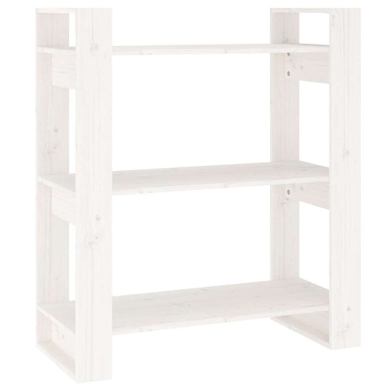 Bibliotecă/Separator cameră, alb, 80x35x91 cm, lemn masiv pin