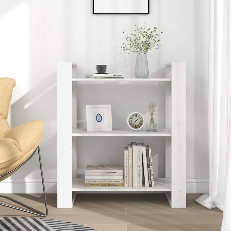 Bibliotecă/Separator cameră, alb, 80x35x91 cm, lemn masiv pin