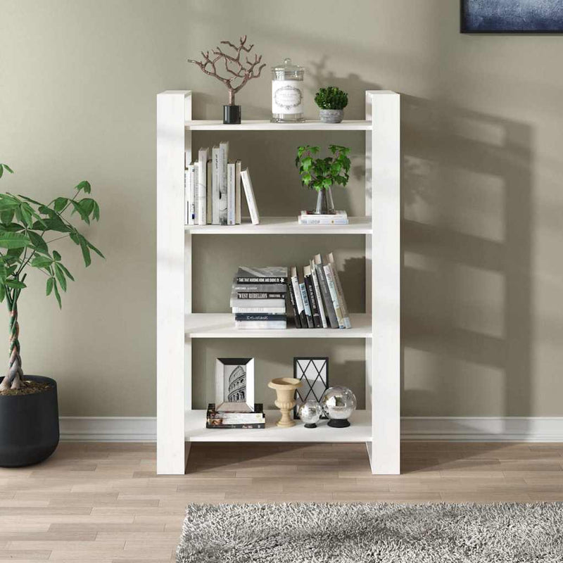 Bibliotecă/Separator cameră, alb, 80x35x125 cm, lemn masiv pin