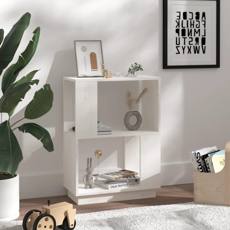 Bibliotecă/Separator cameră, alb, 51x25x70 cm lemn masiv pin