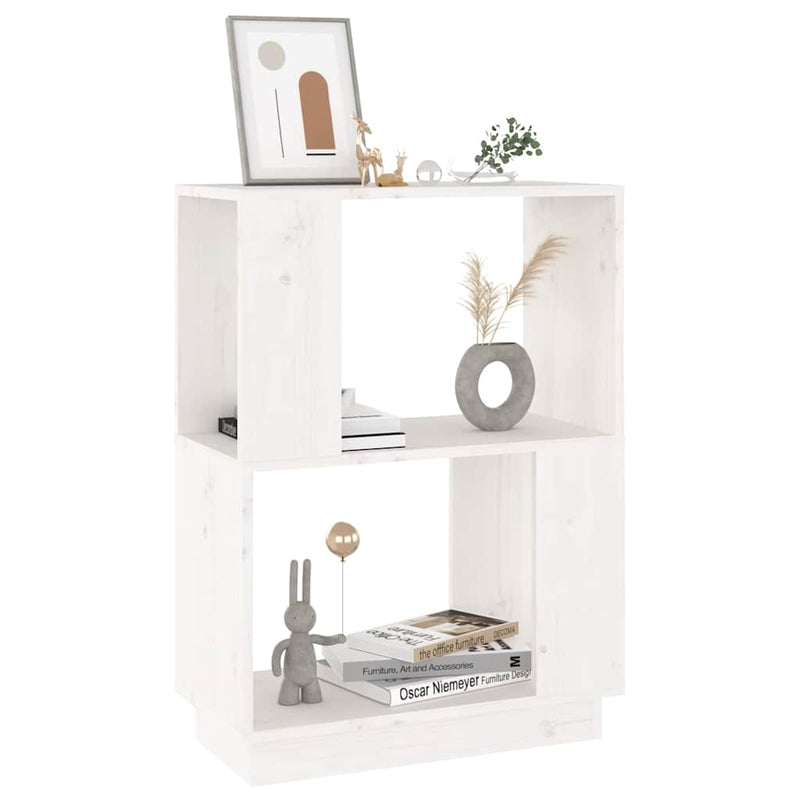 Bibliotecă/Separator cameră, alb, 51x25x70 cm lemn masiv pin