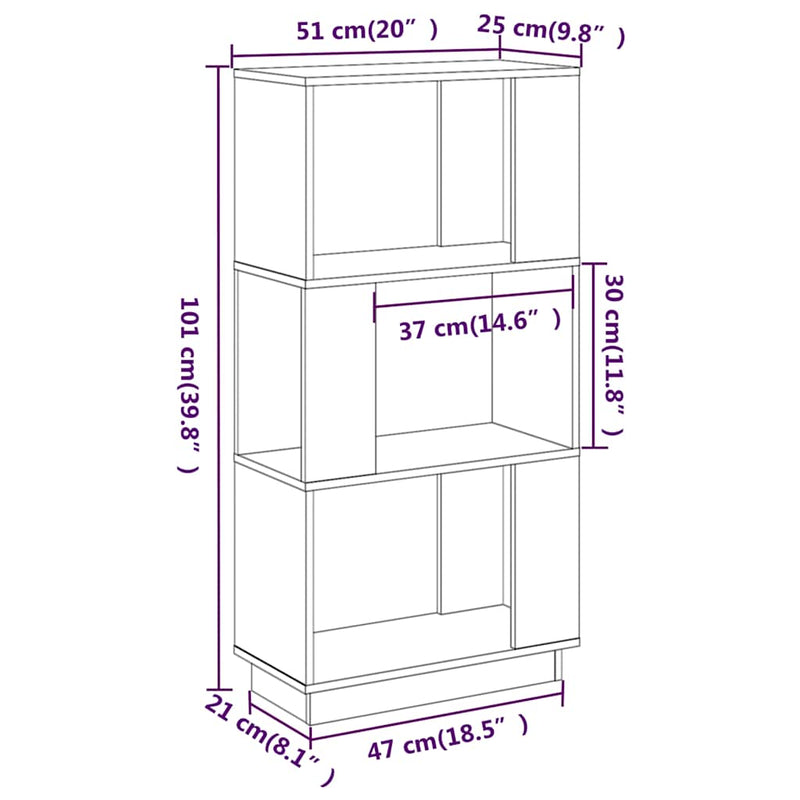 Bibliotecă/Separator cameră, gri, 51x25x101 cm lemn masiv pin