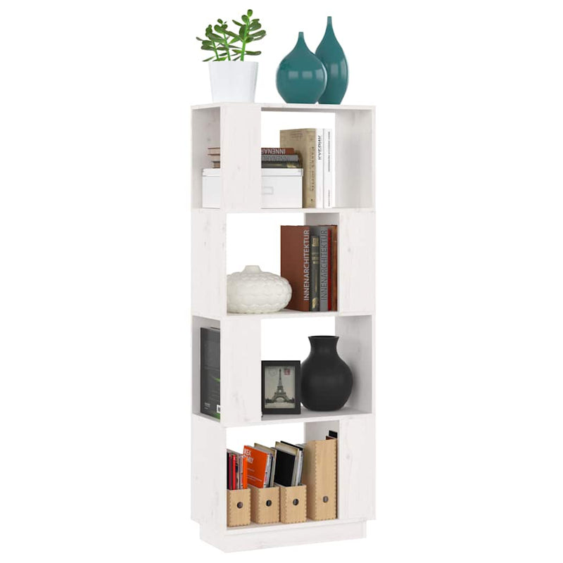 Bibliotecă/Separator cameră, alb, 51x25x132 cm lemn masiv pin