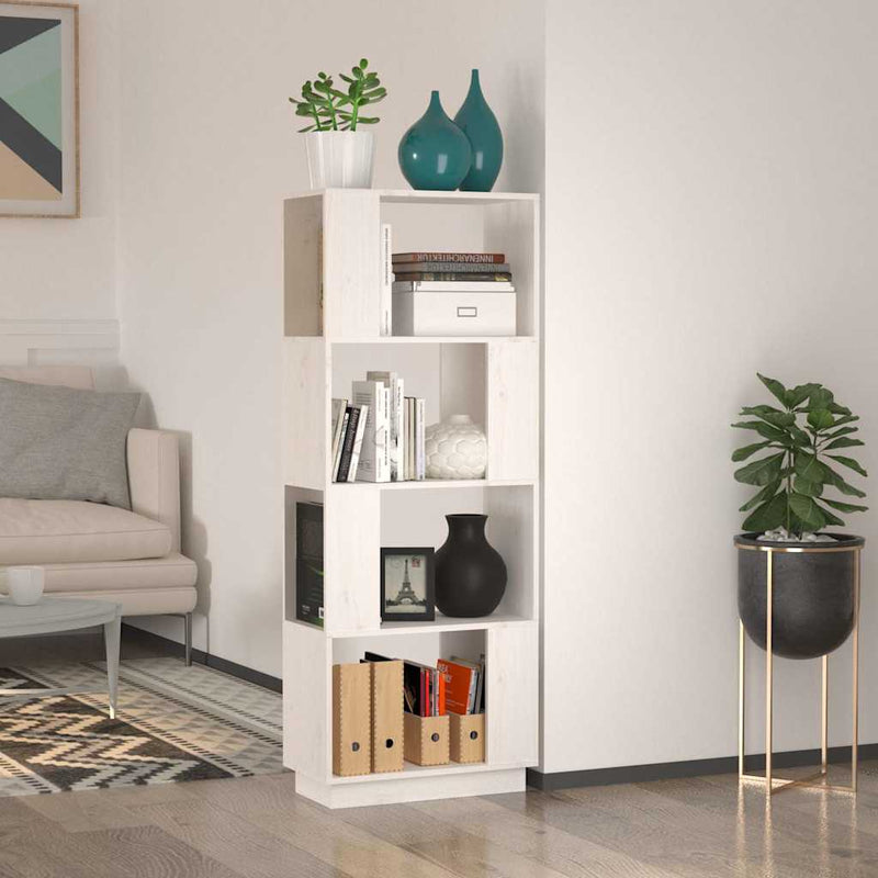 Bibliotecă/Separator cameră, alb, 51x25x132 cm lemn masiv pin