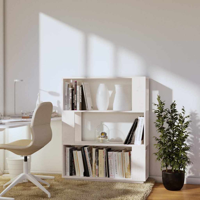 Bibliotecă/Separator cameră, alb, 80x25x101 cm, lemn masiv pin