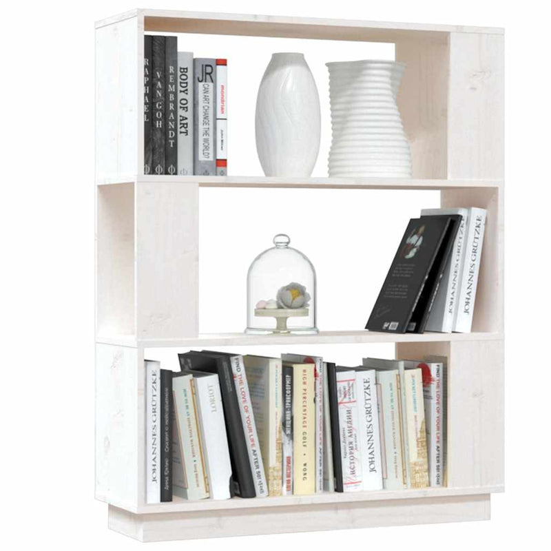Bibliotecă/Separator cameră, alb, 80x25x101 cm, lemn masiv pin