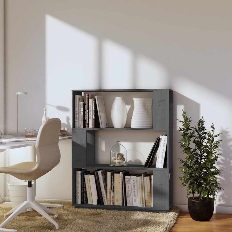 Bibliotecă/Separator cameră, gri, 80x25x101 cm lemn masiv pin