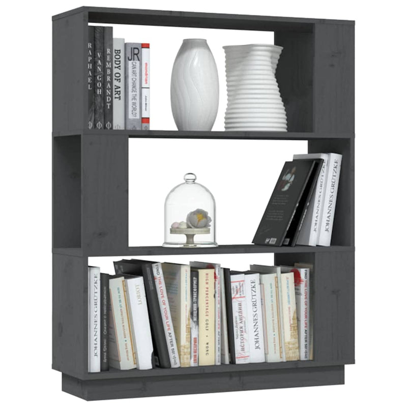 Bibliotecă/Separator cameră, gri, 80x25x101 cm lemn masiv pin
