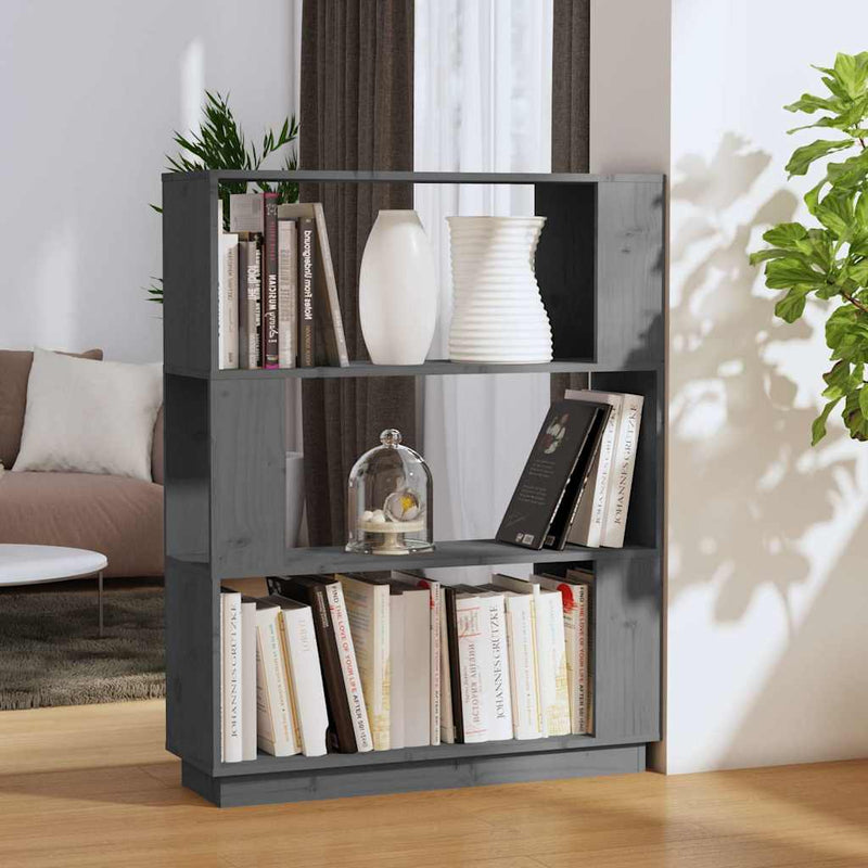 Bibliotecă/Separator cameră, gri, 80x25x101 cm lemn masiv pin