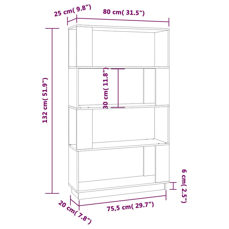 Bibliotecă/Separator cameră, 80x25x132 cm lemn masiv pin
