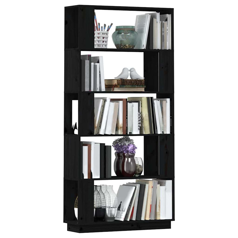 Bibliotecă/Separator cameră negru 80x25x163,5 cm lemn masiv pin