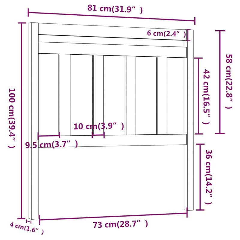 Tăblie de pat, gri, 81x4x100 cm, lemn masiv de pin