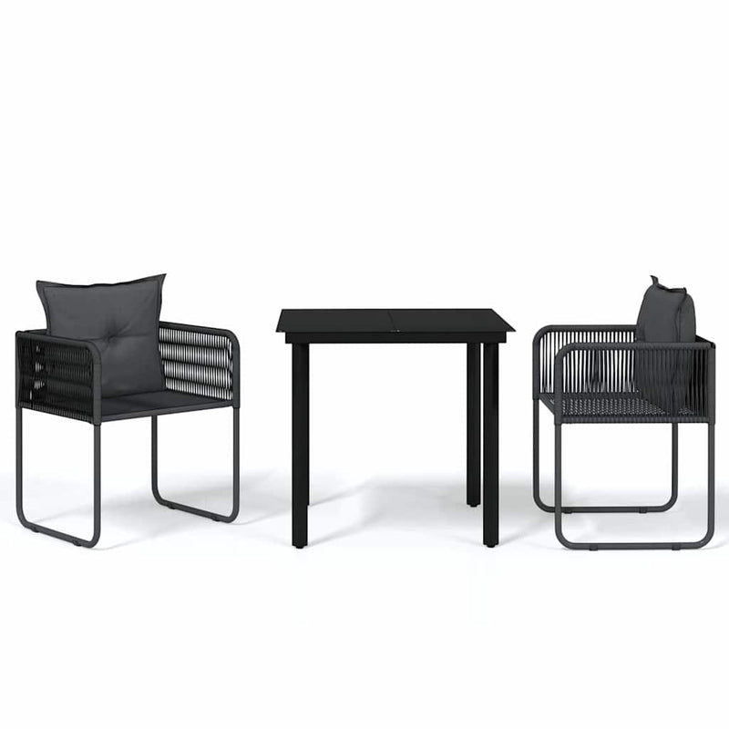 Set de mobilier pentru grădină, 3 piese, negru