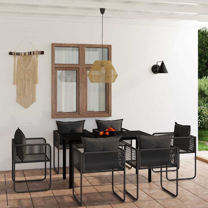 Set de servit masa pentru grădină, 7 piese, negru