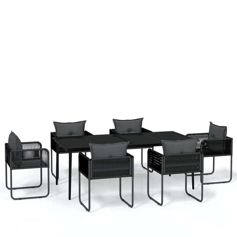 Set de servit masa pentru grădină, 7 piese, negru