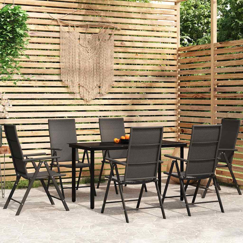 Set de servit masa pentru grădină, 7 piese, negru