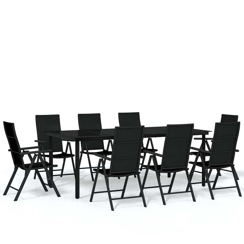 Set mobilier de grădină, 9 piese, negru