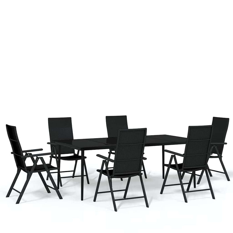 Set de mobilier pentru grădină, 7 piese, negru