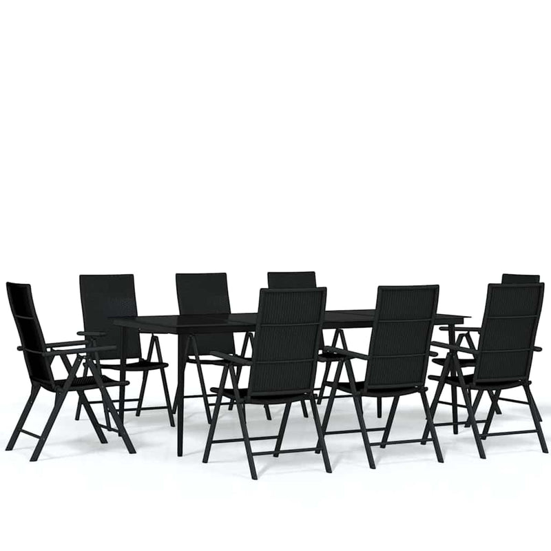 Set mobilier de grădină, 9 piese, negru