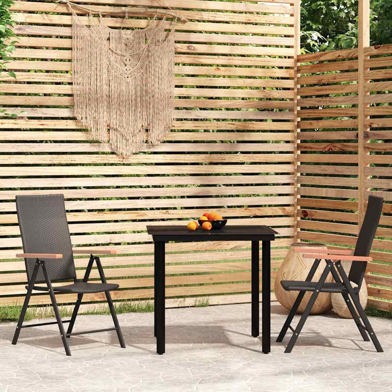 Set mobilier de grădină, 3 piese, negru
