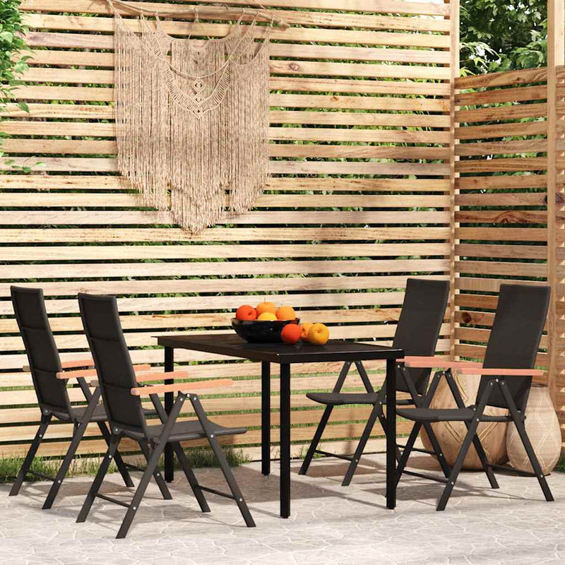 Set de servit masa pentru grădină, 5 piese, negru