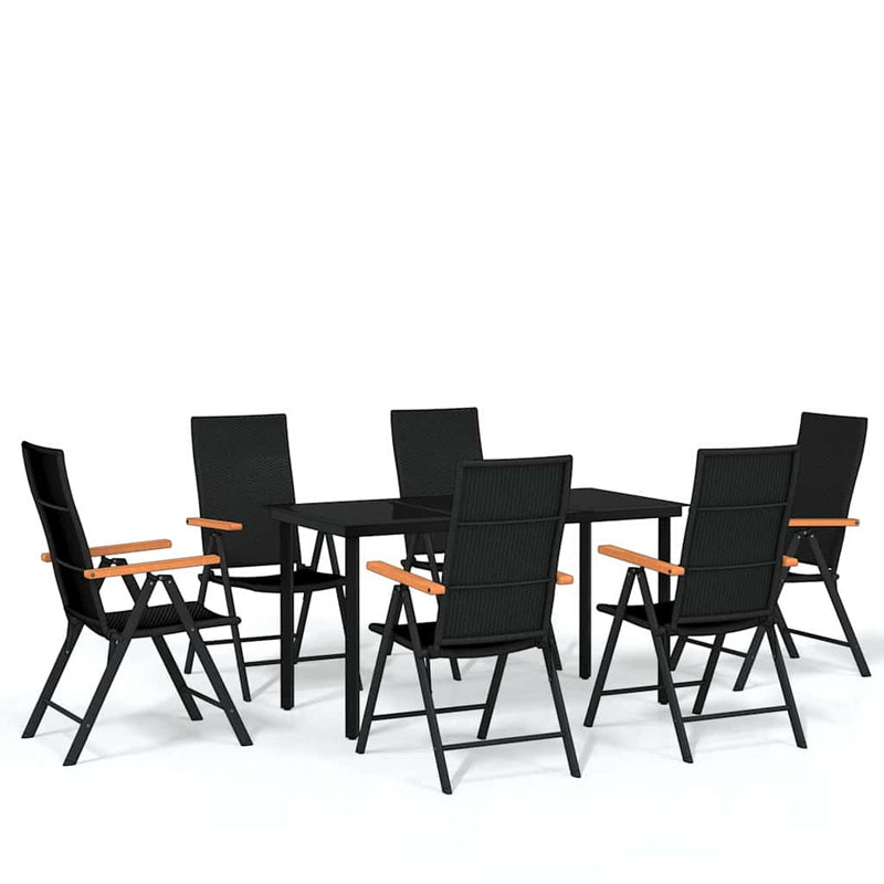 Set de servit masa pentru grădină, 7 piese, negru