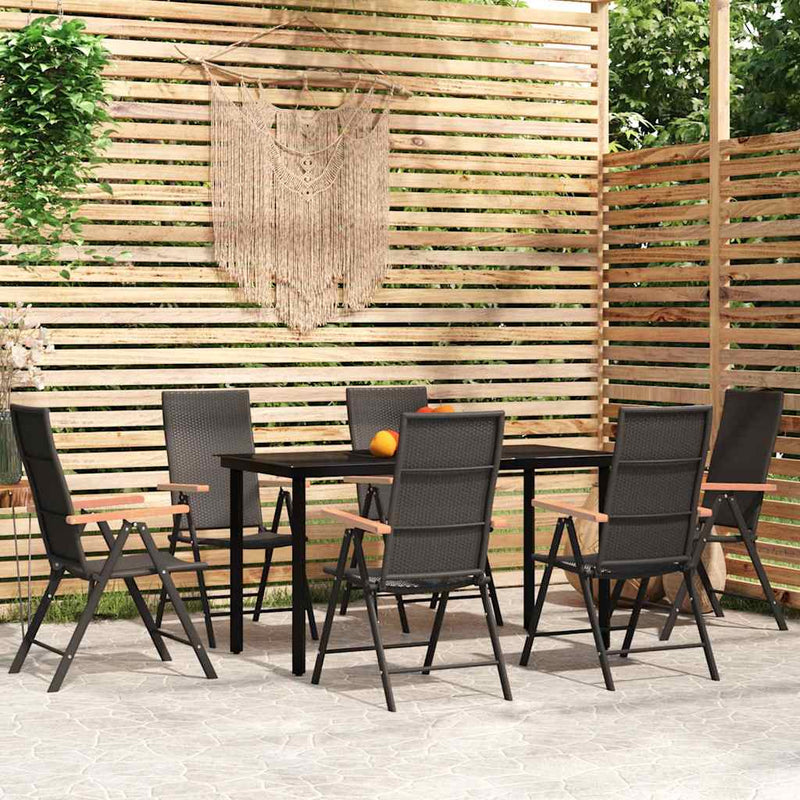 Set de servit masa pentru grădină, 7 piese, negru