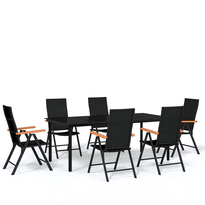 Set de mobilier pentru grădină, 7 piese, negru