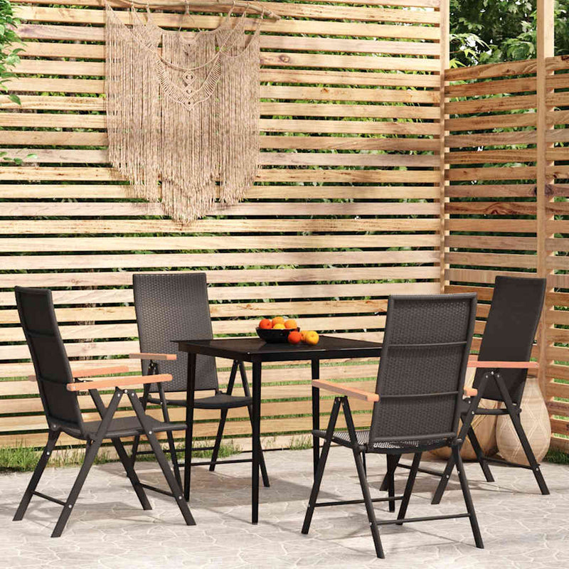 Set de servit masa pentru grădină, 5 piese, negru