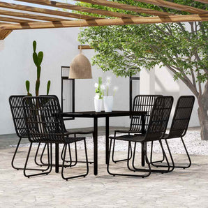 Set mobilier de grădină, 7 piese, negru