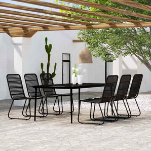 Set de mobilier pentru grădină, 7 piese, negru