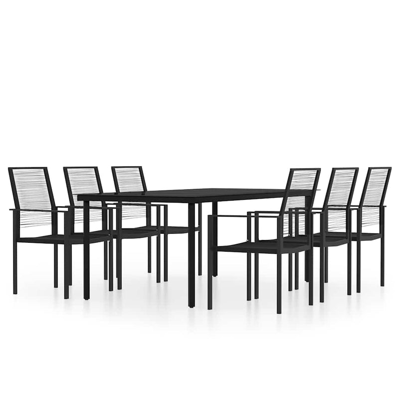 Set de mobilier pentru grădină, 7 piese, negru