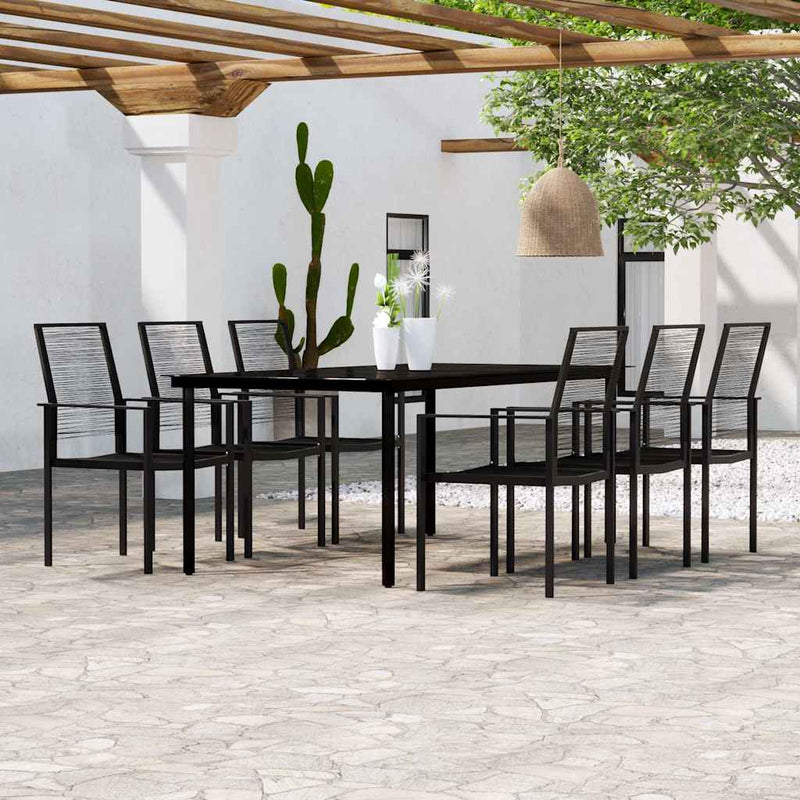 Set de mobilier pentru grădină, 7 piese, negru
