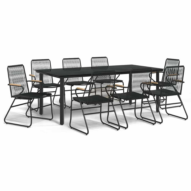 Set cu masă pentru grădină, 9 piese, negru, ratan PVC