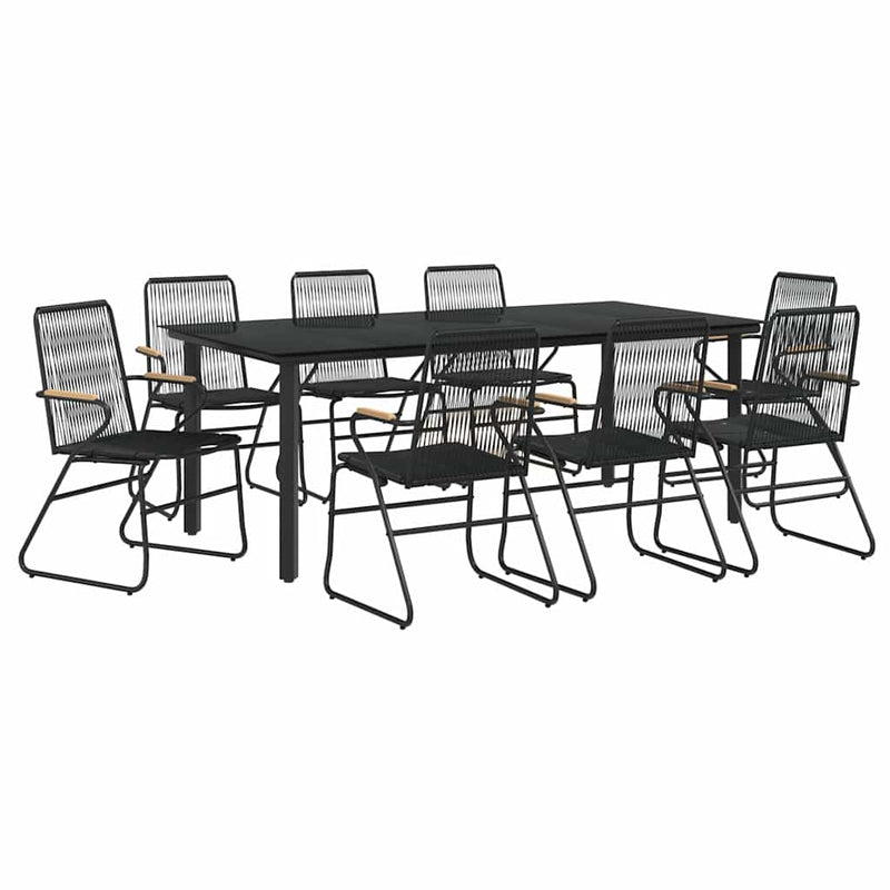 Set cu masă pentru grădină, 9 piese, negru, ratan PVC