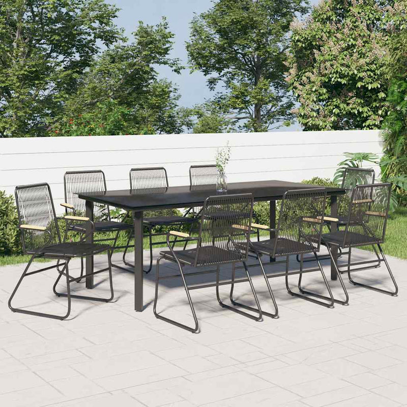 Set cu masă pentru grădină, 9 piese, negru, ratan PVC