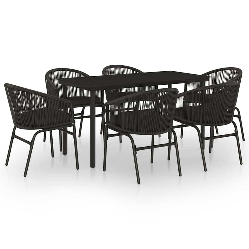 Set de servit masa pentru grădină, 7 piese, negru