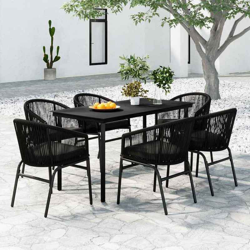 Set de servit masa pentru grădină, 7 piese, negru