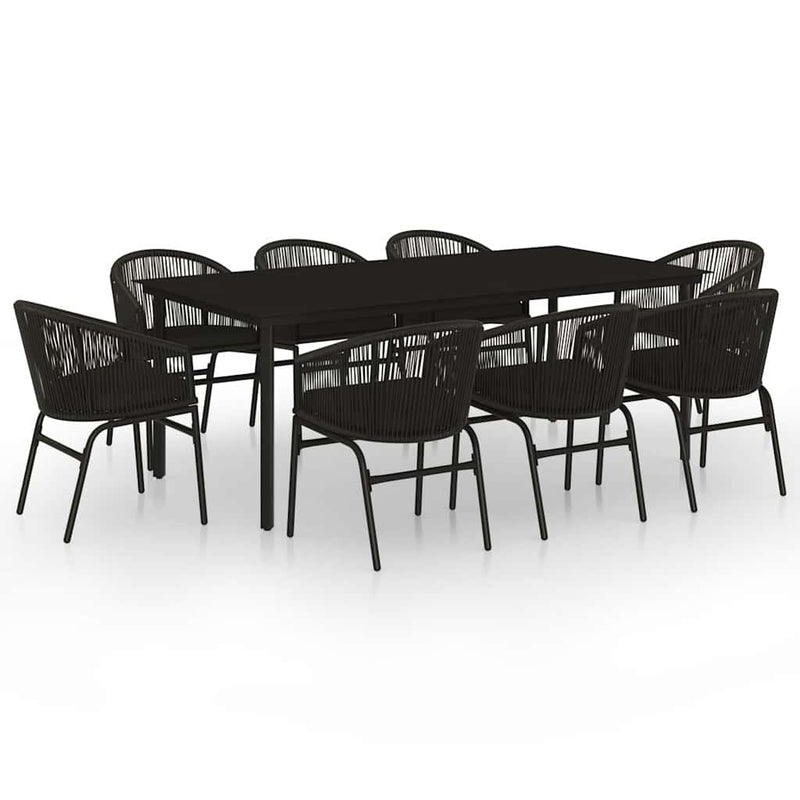 Set mobilier de grădină, 9 piese, negru