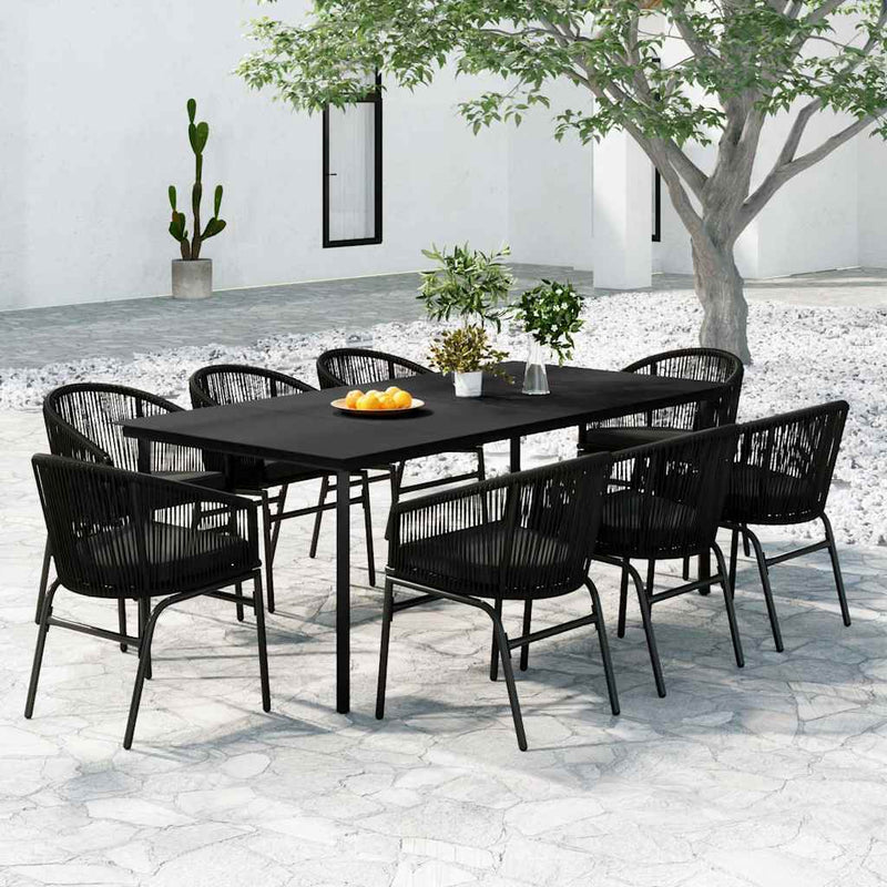 Set mobilier de grădină, 9 piese, negru