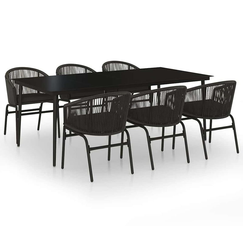 Set de servit masa pentru grădină, 7 piese, negru