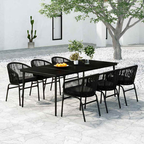 Set de servit masa pentru grădină, 7 piese, negru