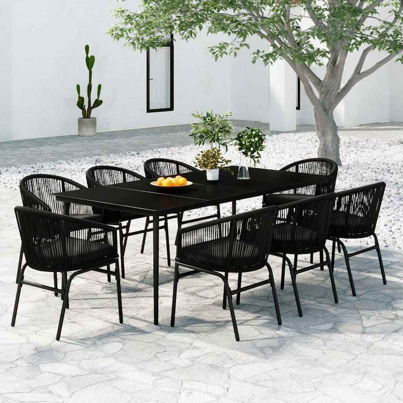 Set mobilier de grădină, 9 piese, negru