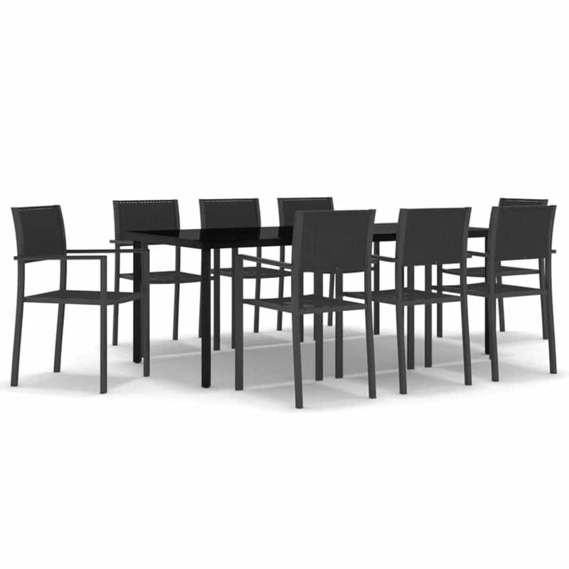 Set mobilier de grădină, 9 piese, negru
