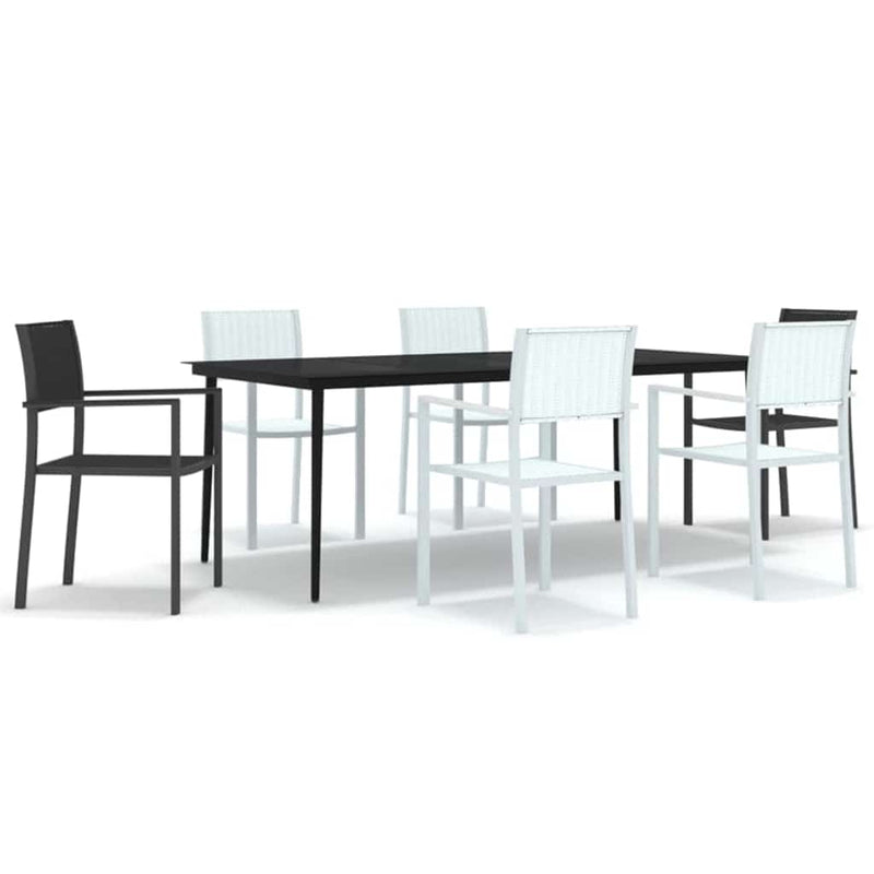 Set mobilier pentru grădină, alb și negru, 7 piese