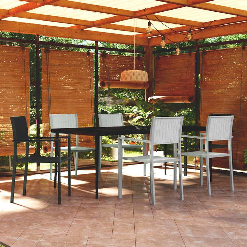 Set mobilier pentru grădină, alb și negru, 7 piese